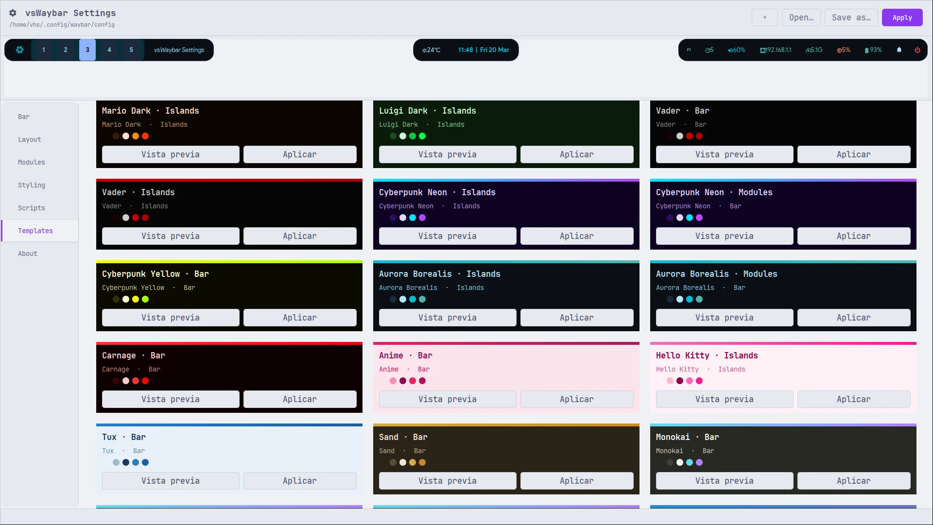 vsWaybar Studio: Editor Visual para Waybar